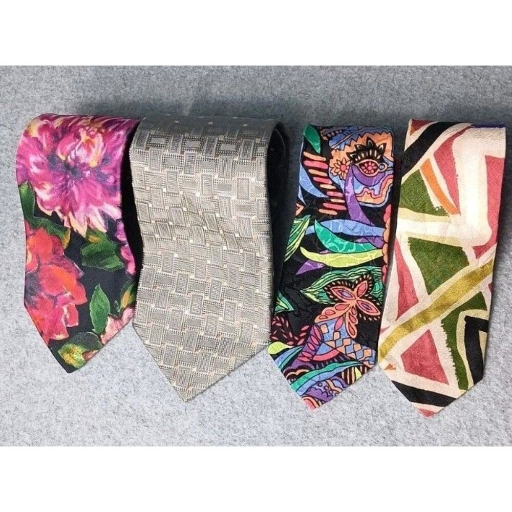 Wholesale Lot 4 Men’s Mens Ties Abstract Geometric Floral Policy Regal Haggar